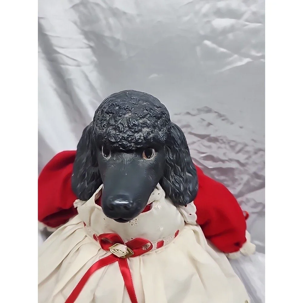 Vtg Shelve Sitter Black Poodle Doll 21” Stuffed Body Ceramic Head And  Feet - Picture 7 of 10